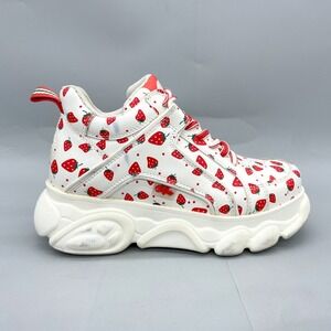 Buffalo Womens 6.5 Corin AOP Strawberry Print Platform‎ Sneakers White Red Shoes